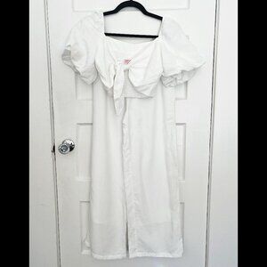 White Linen Coordinated Crop Top Pant Set - Size 2